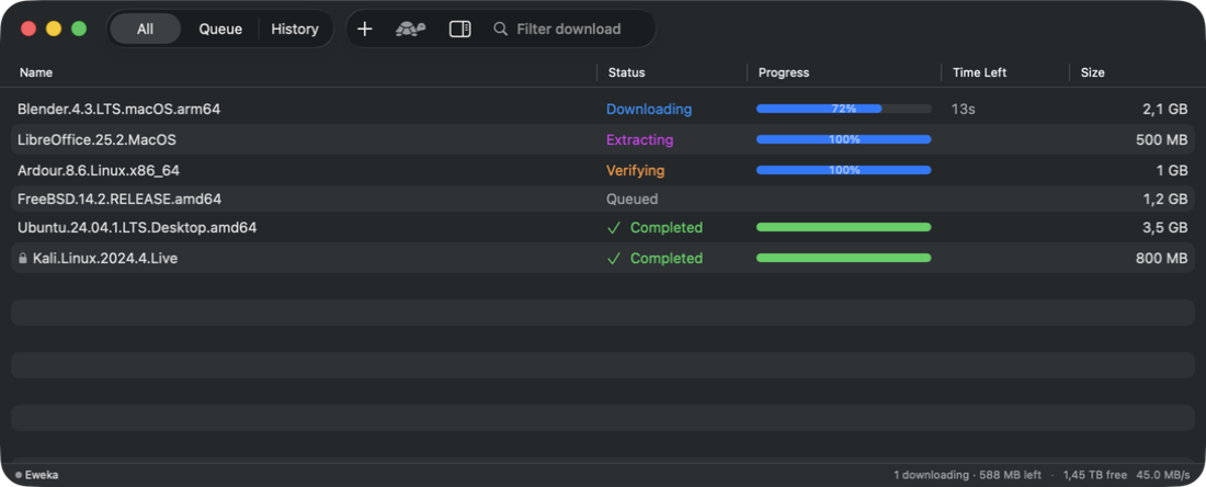 NZBolt main window showing download queue